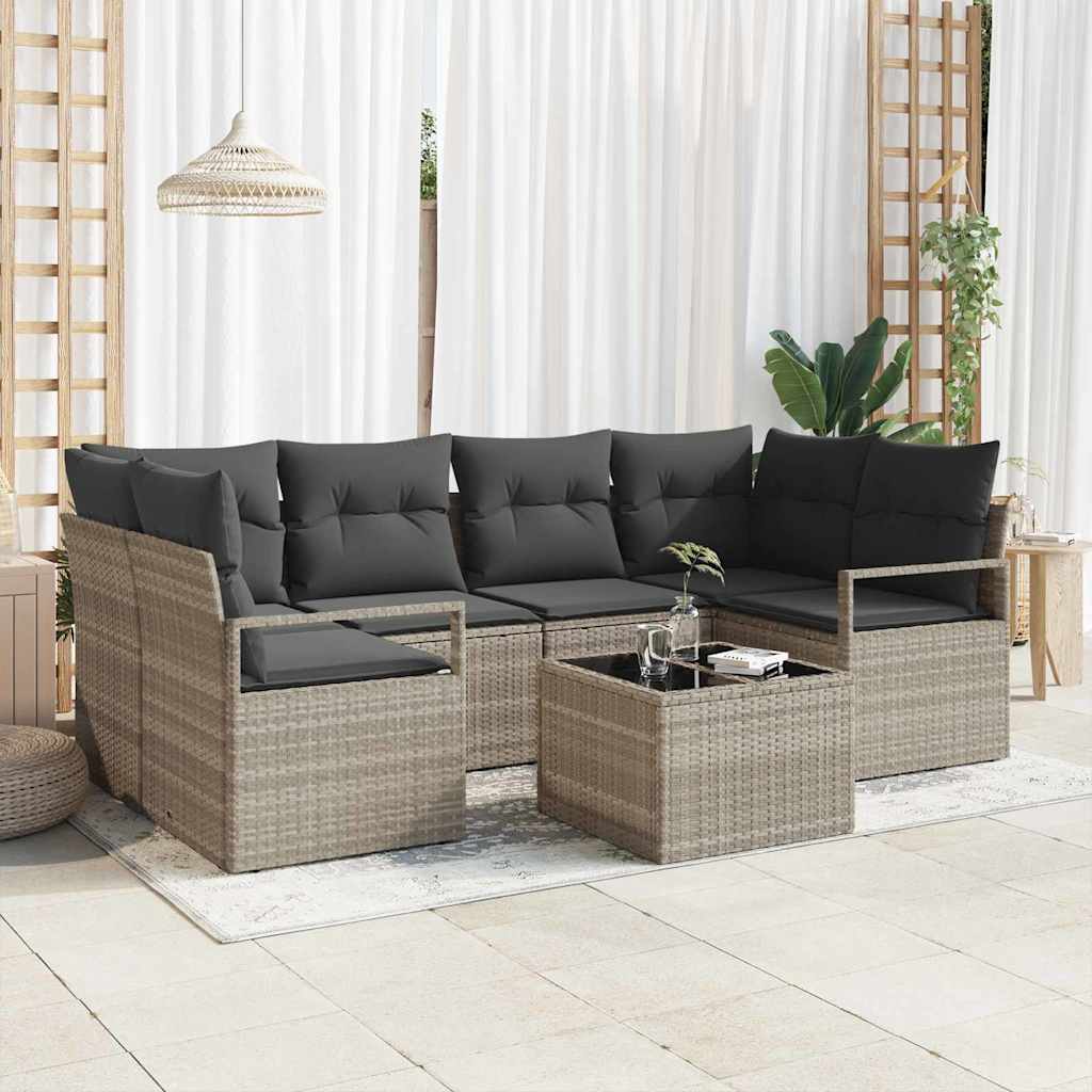 Conjunto de Sofá de Jardim 7 pcs Cinza Claro e Cinza Escuro