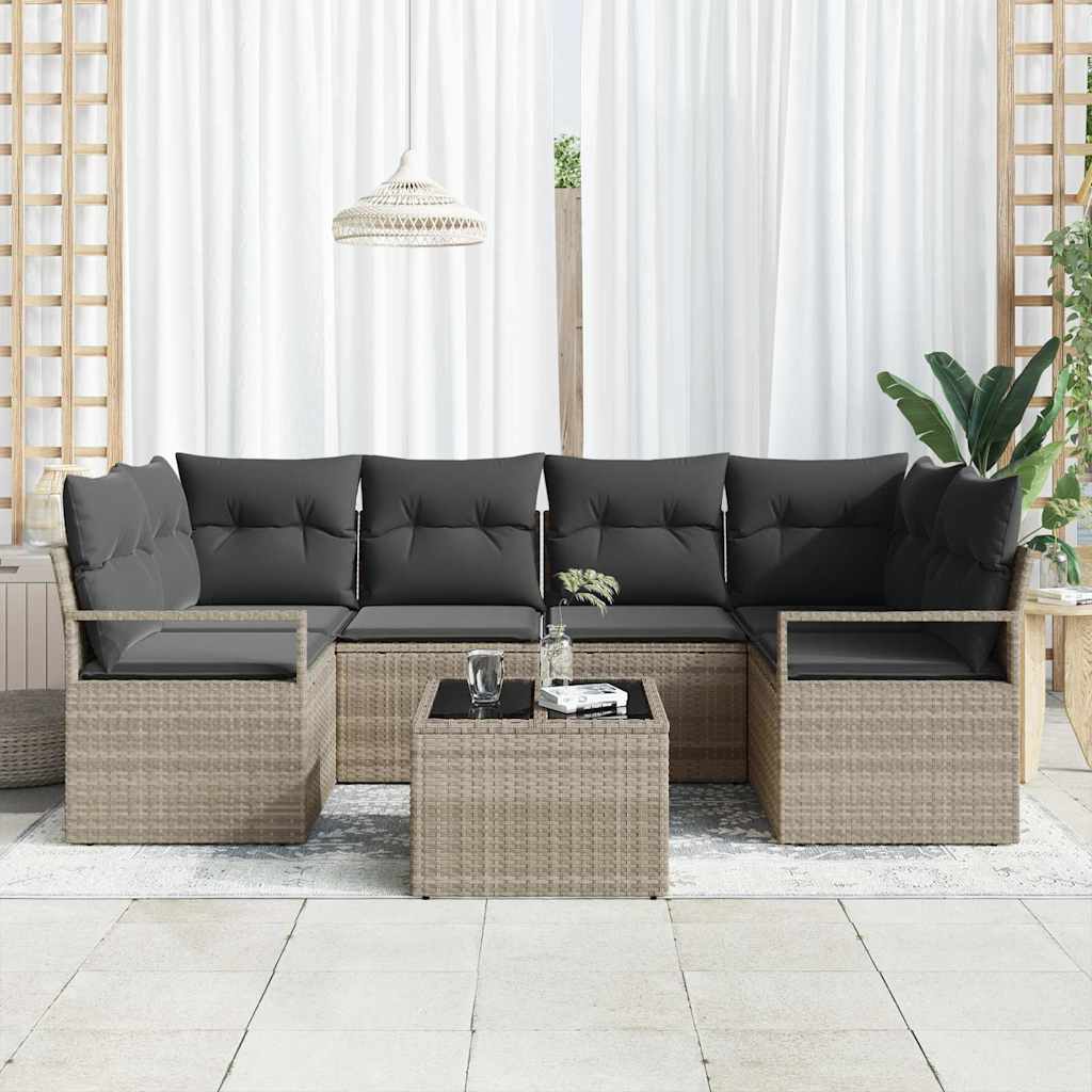 Conjunto de Sofá de Jardim 7 pcs Cinza Claro e Cinza Escuro