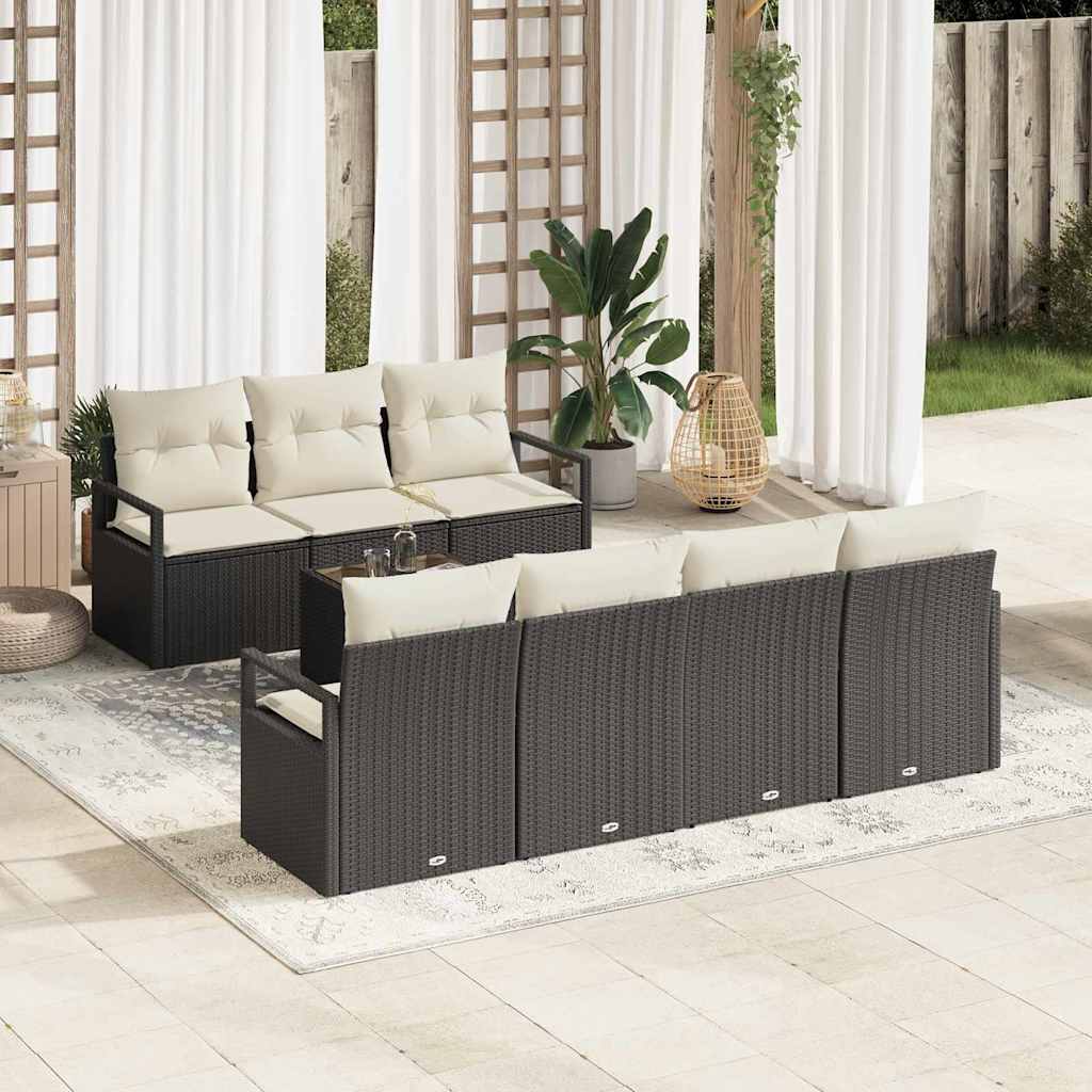 Conjunto de Sofá de Jardim com almofada 8 pcs Preto e Creme