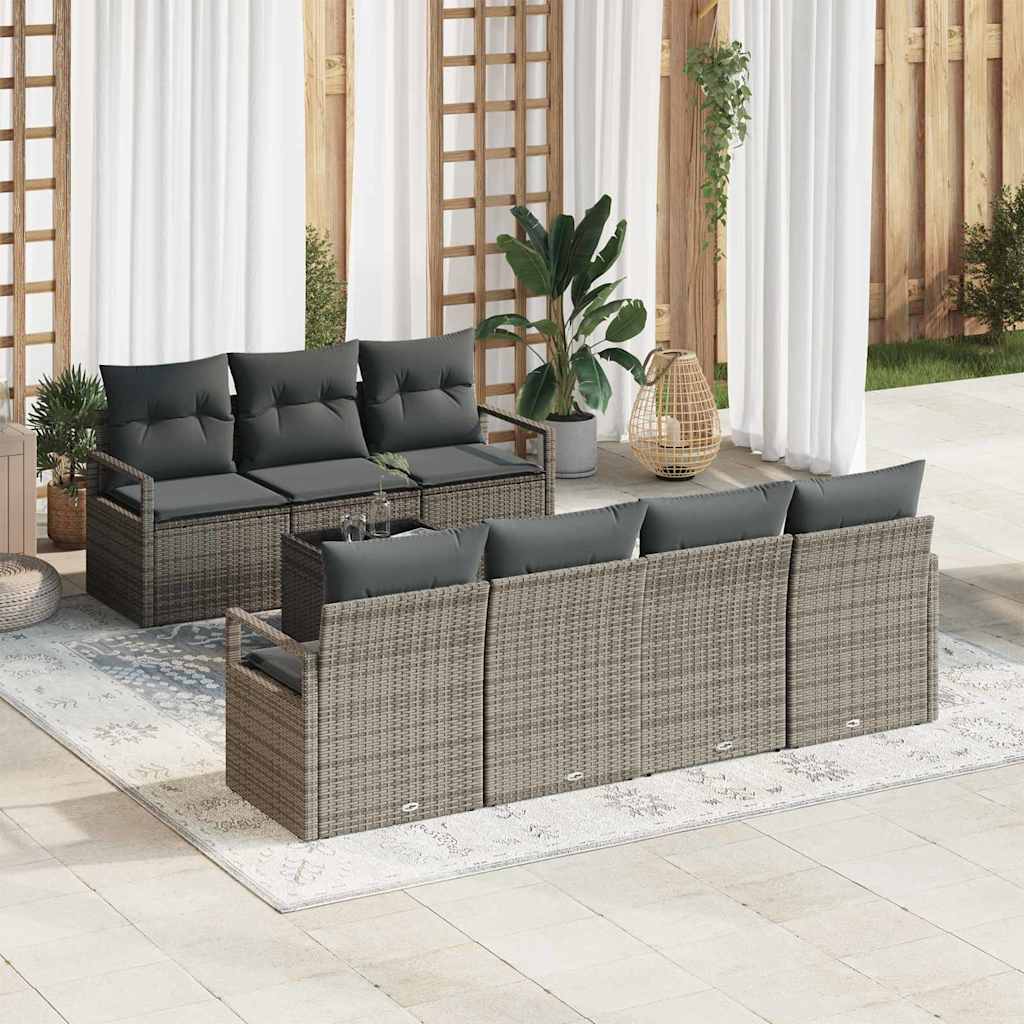 Conjunto de Sofá de Jardim 8 pcs Cinzeto Rattan e Aço e Vidro