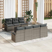 Conjunto de Sofá de Jardim 8 pcs Cinzeto Rattan e Aço e Vidro