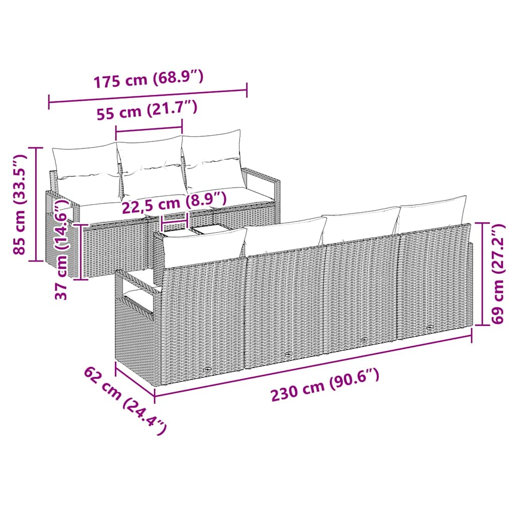 Conjunto de Sofá de Jardim 8 pcs Cinzeto Rattan e Aço e Vidro