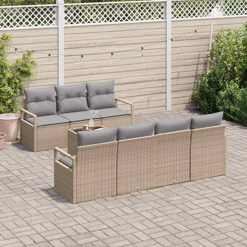 Conjunto de Sofá de Jardim 8 pcs Bege, Cinza 55 x 55 x 37 cm