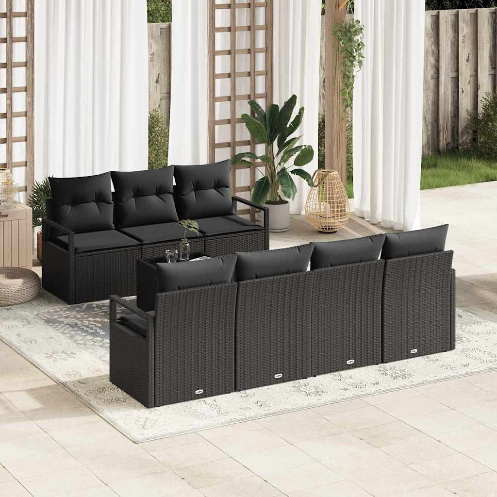 Conjunto de Sofá de Jardim 8 pcs Preto Rattan e Aço e Vidro