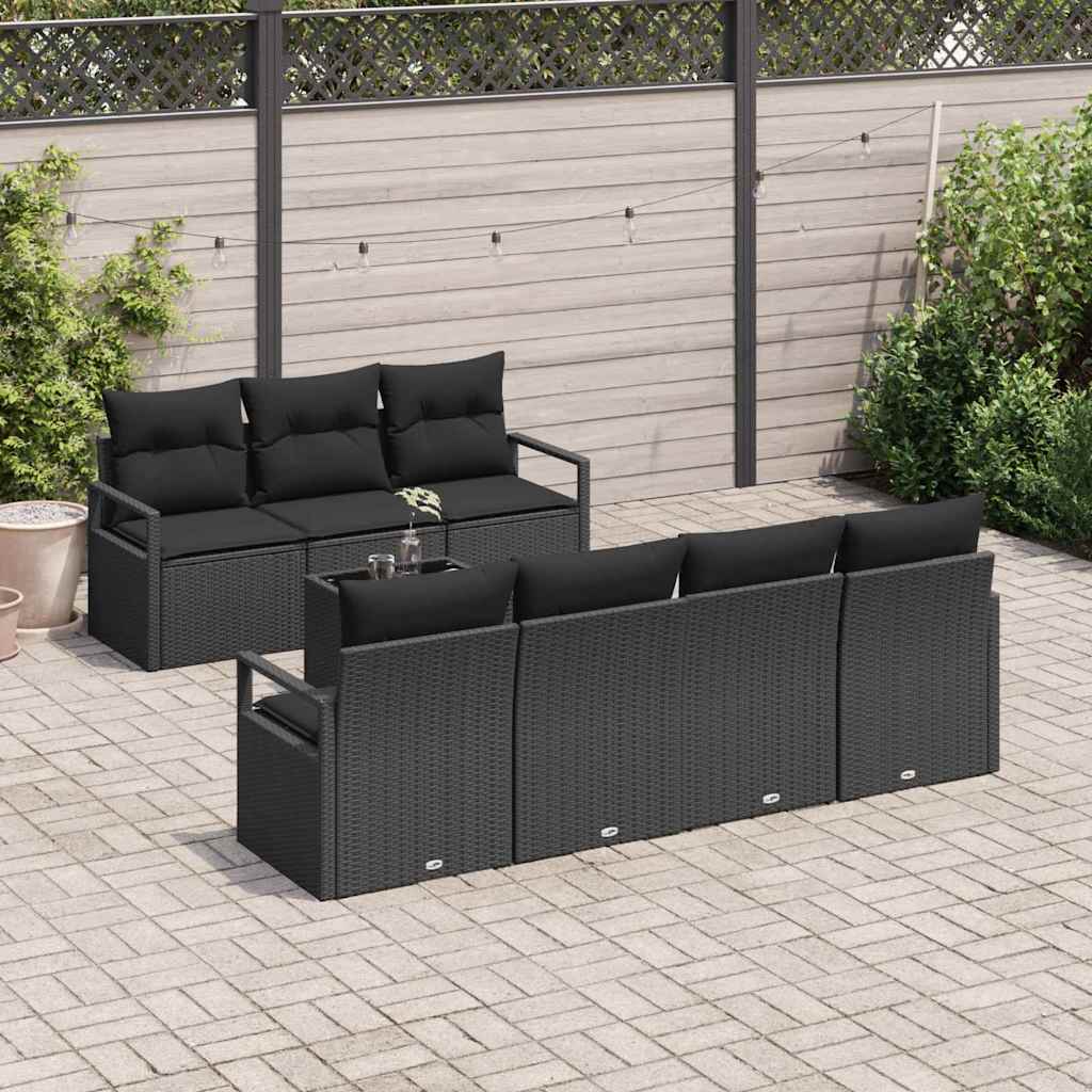 Conjunto de Sofá de Jardim 8 pcs Preto Rattan e Aço e Vidro
