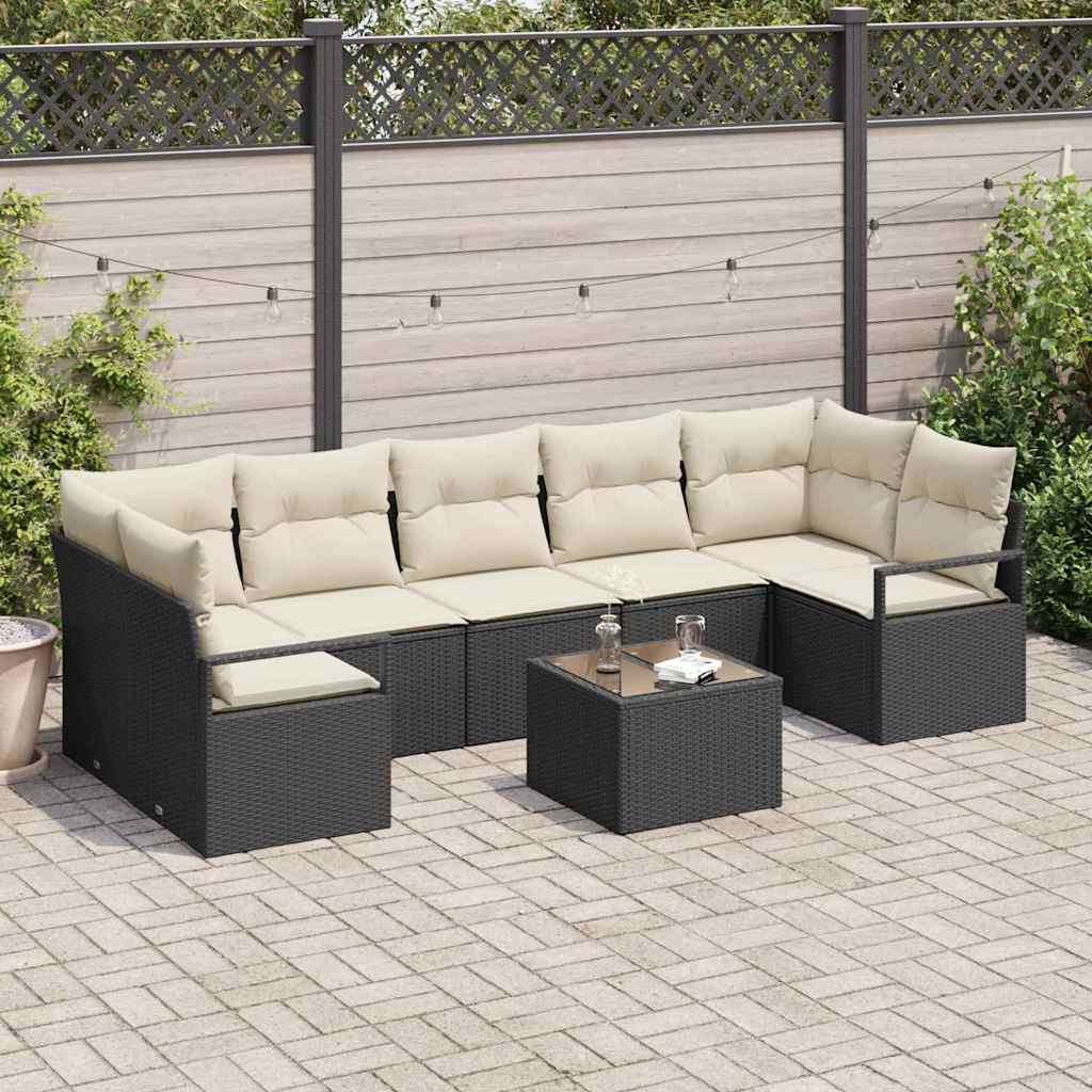 Conjunto de Sofá de Jardim 8 pcs Preto e Creme 55 x 55 x 37 cm