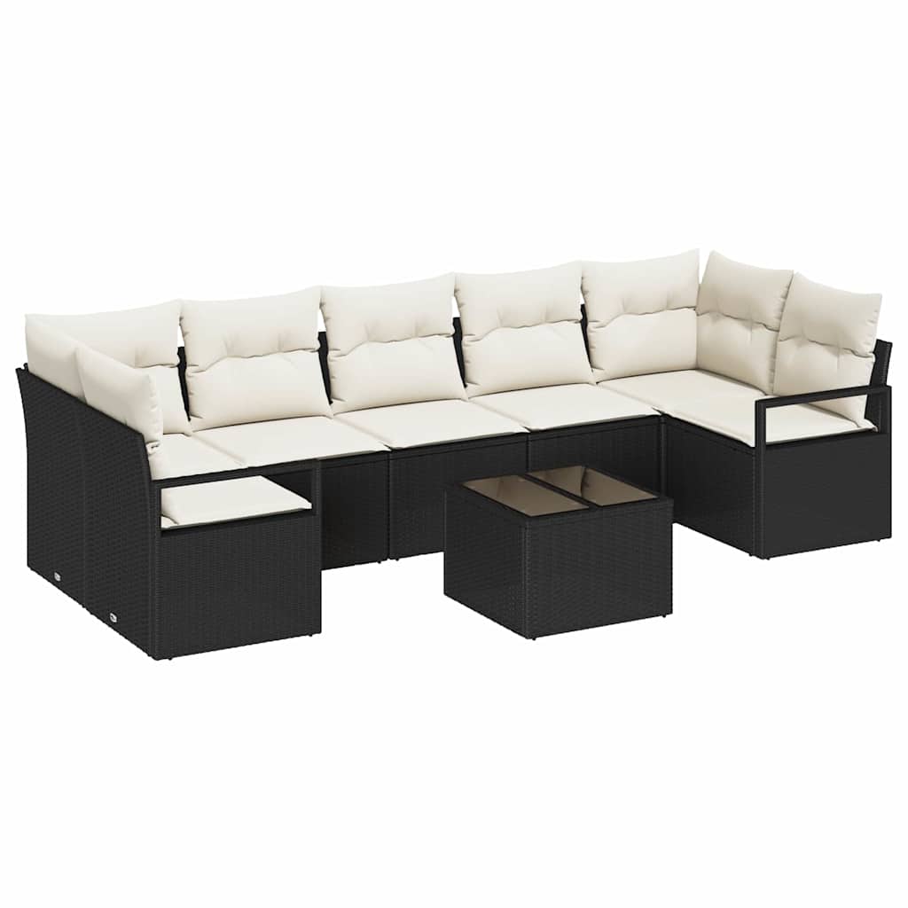 Conjunto de Sofá de Jardim 8 pcs Preto e Creme 55 x 55 x 37 cm