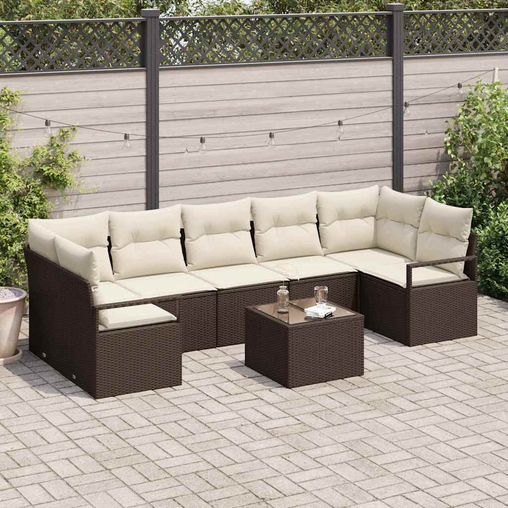 Conjunto de Sofá de Jardim 8 pcs Marrom e Creme 55 x 55 x 37 cm