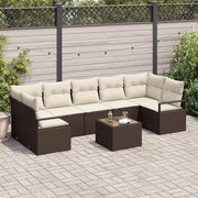 Conjunto de Sofá de Jardim 8 pcs Marrom e Creme 55 x 55 x 37 cm