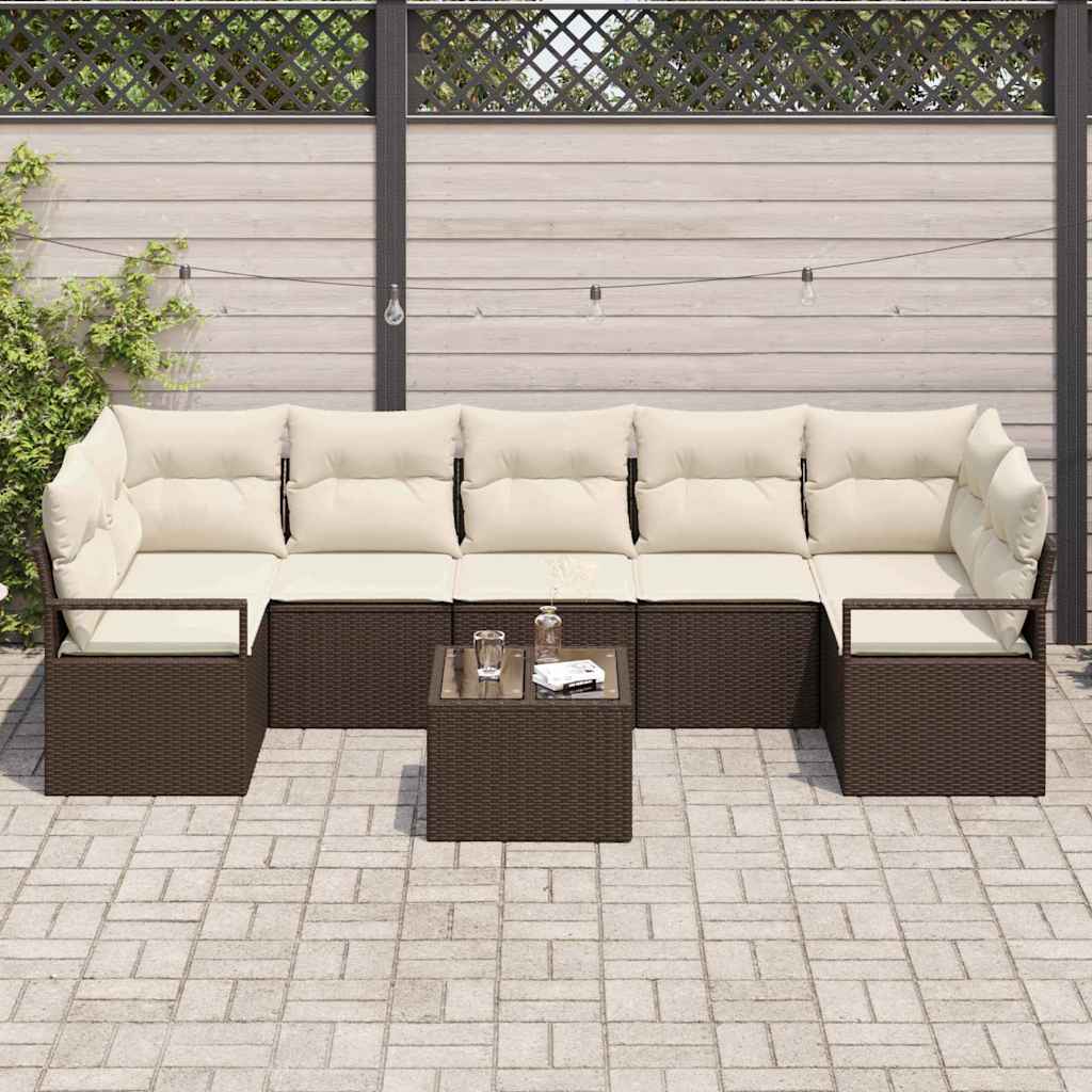 Conjunto de Sofá de Jardim 8 pcs Marrom e Creme 55 x 55 x 37 cm