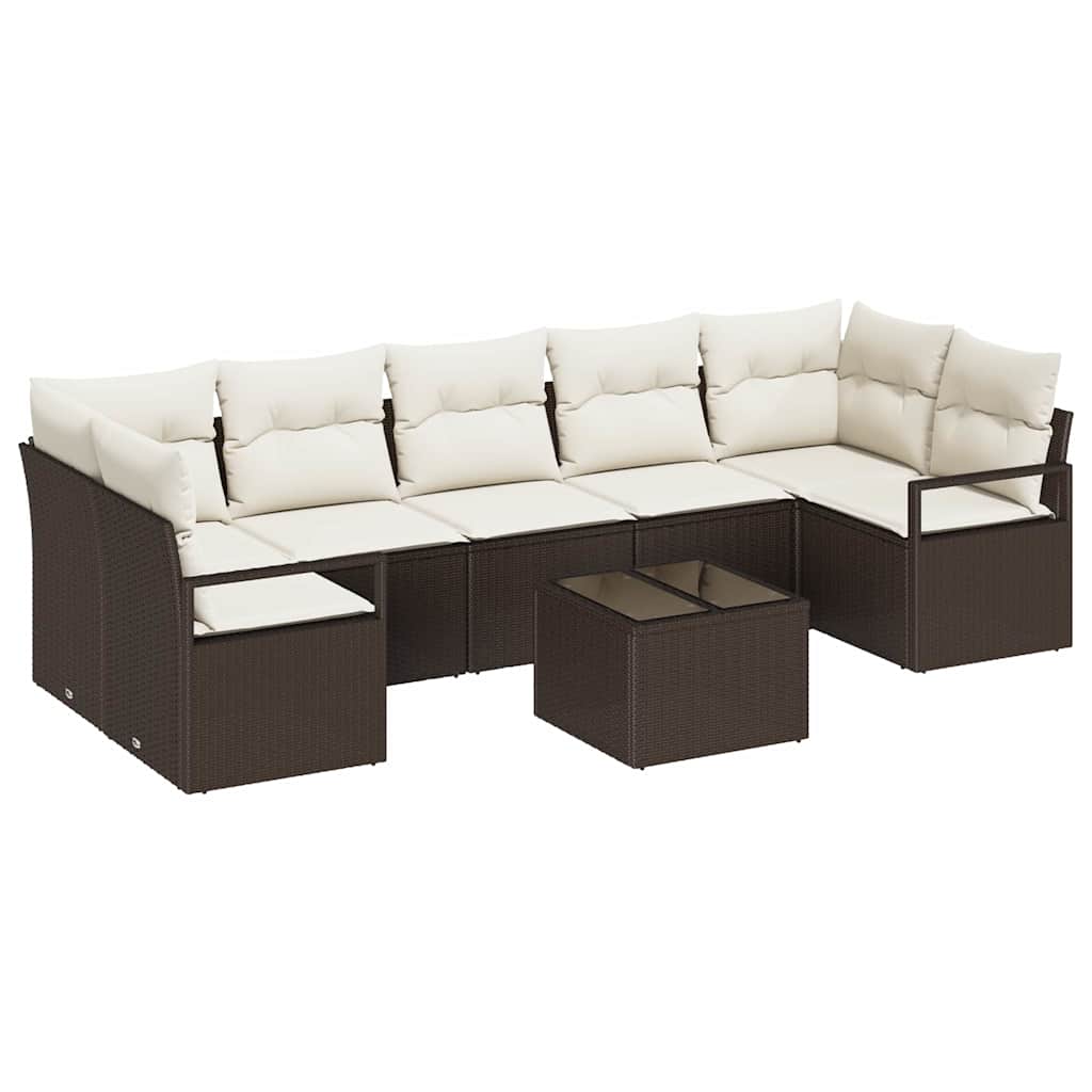 Conjunto de Sofá de Jardim 8 pcs Marrom e Creme 55 x 55 x 37 cm