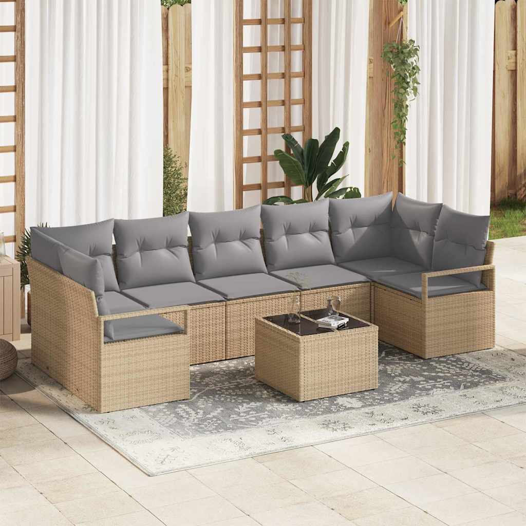 Conjunto de Sofá de Jardim 8 pcs Bege e Cinza 55 x 55 x 37 cm