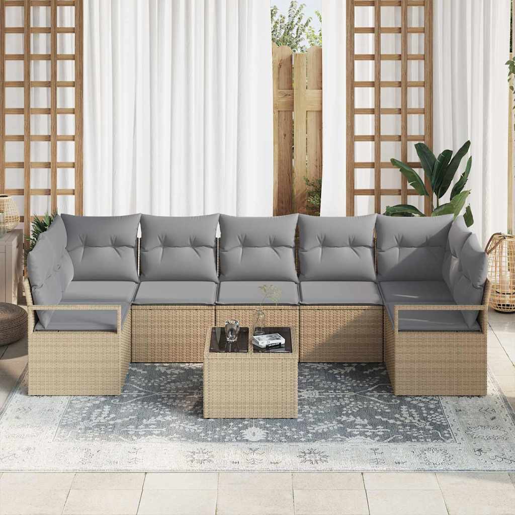 Conjunto de Sofá de Jardim 8 pcs Bege e Cinza 55 x 55 x 37 cm