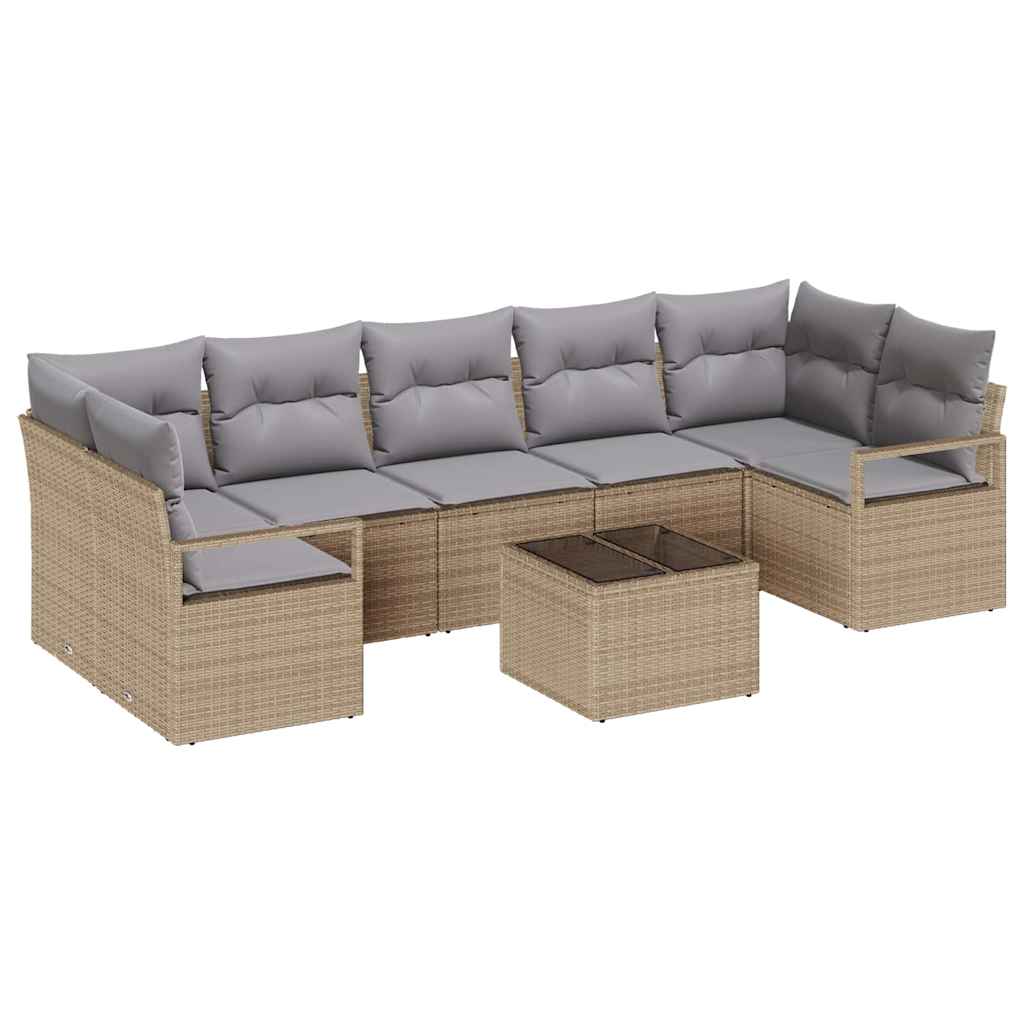Conjunto de Sofá de Jardim 8 pcs Bege e Cinza 55 x 55 x 37 cm