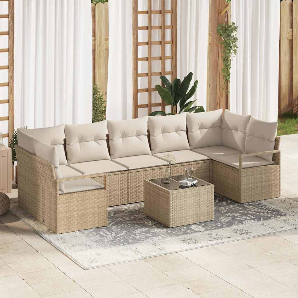 Conjunto de Sofá de Jardim 8 pcs Bege e Creme 55 x 55 x 37 cm