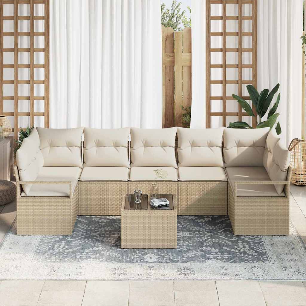 Conjunto de Sofá de Jardim 8 pcs Bege e Creme 55 x 55 x 37 cm