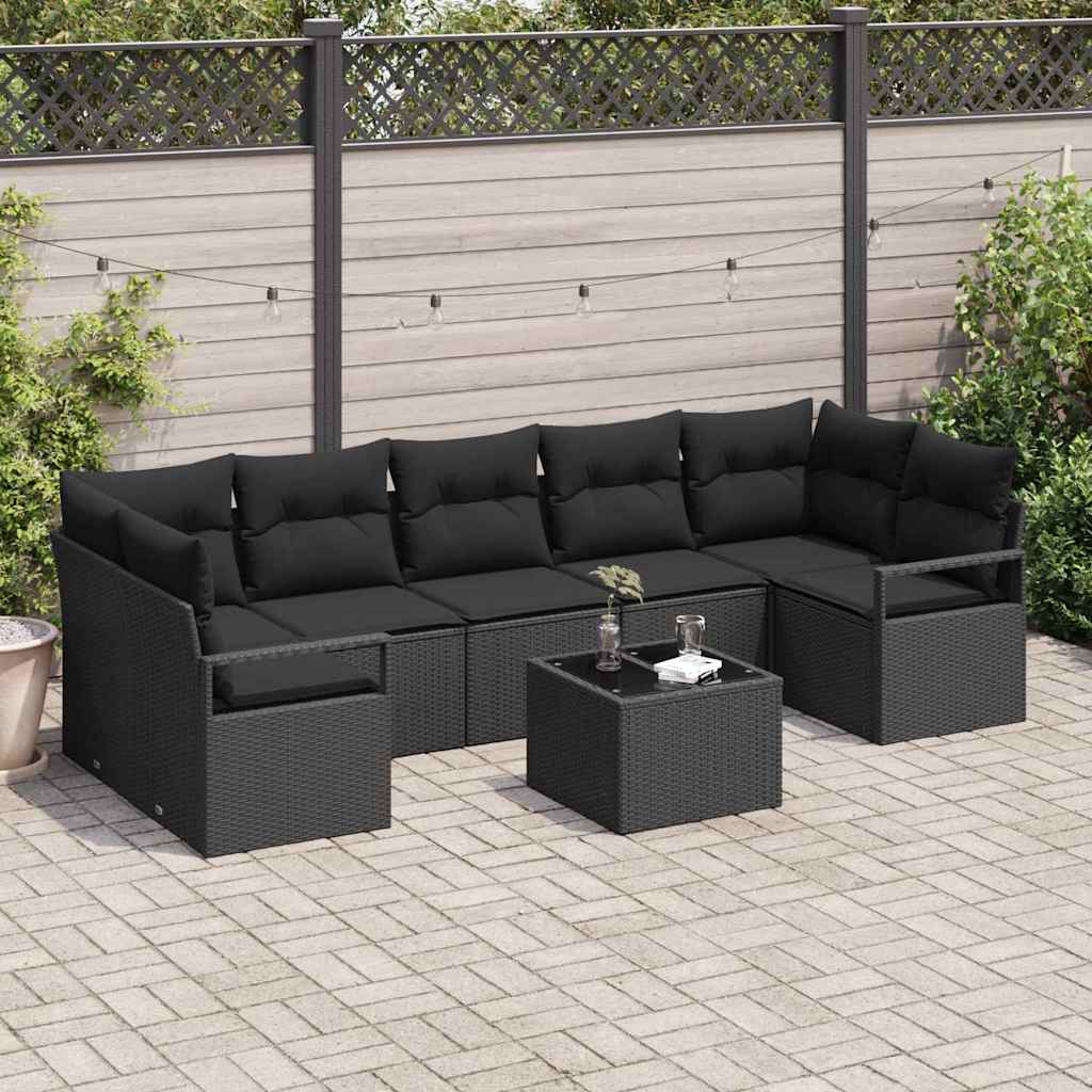 Conjunto de Sofá de Jardim Manual 8 pcs Preto 55 x 55 x 37 cm