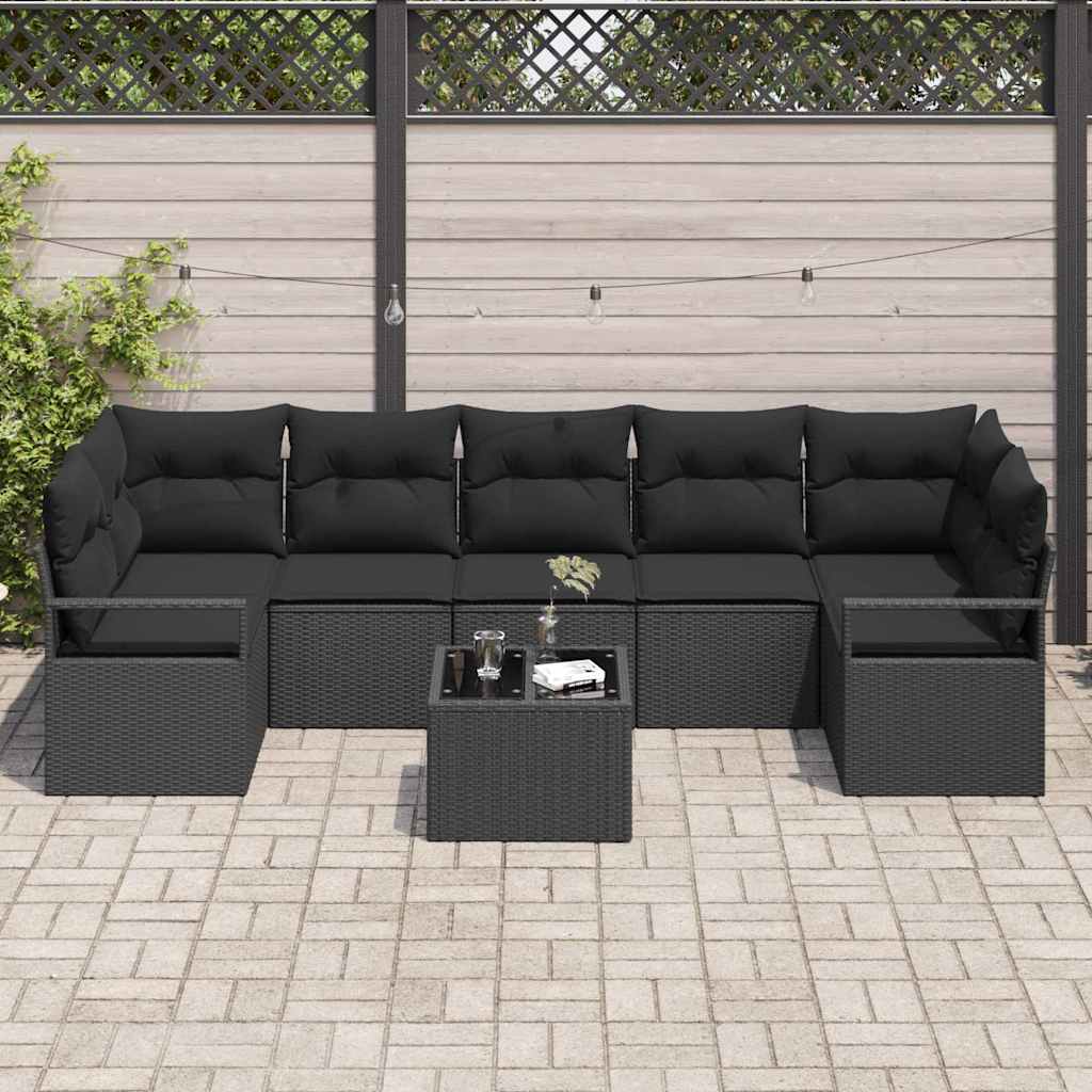 Conjunto de Sofá de Jardim Manual 8 pcs Preto 55 x 55 x 37 cm