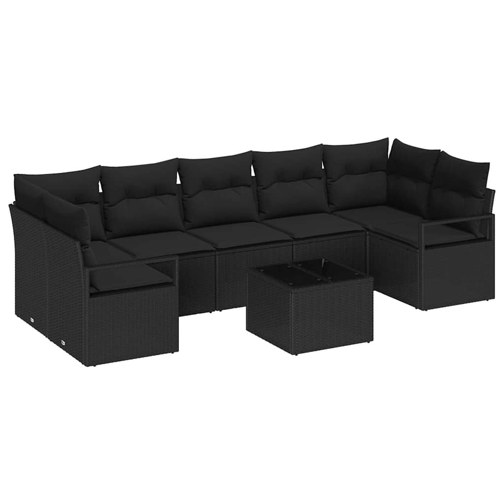 Conjunto de Sofá de Jardim Manual 8 pcs Preto 55 x 55 x 37 cm