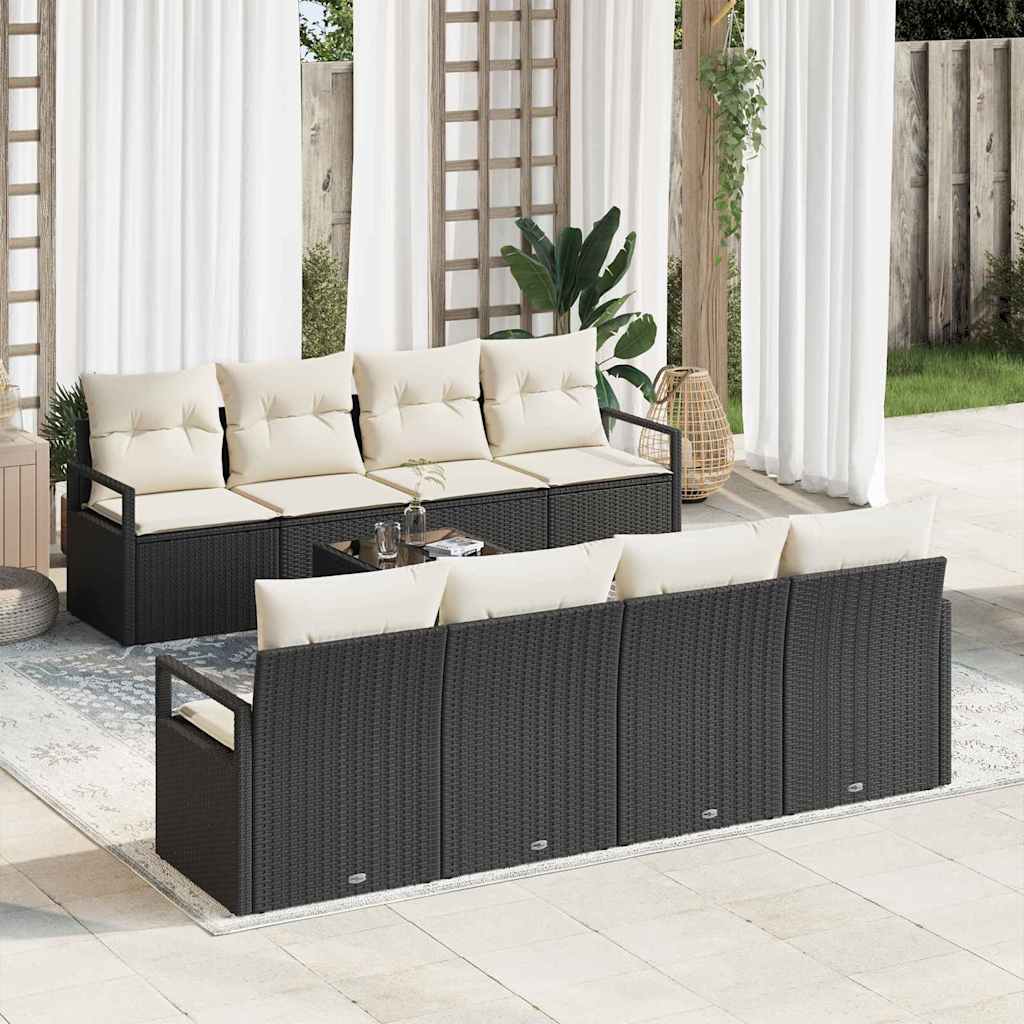 Conjunto de Sofá de Jardim 9 pcs Preto e Creme 55 x 55 x 37 cm