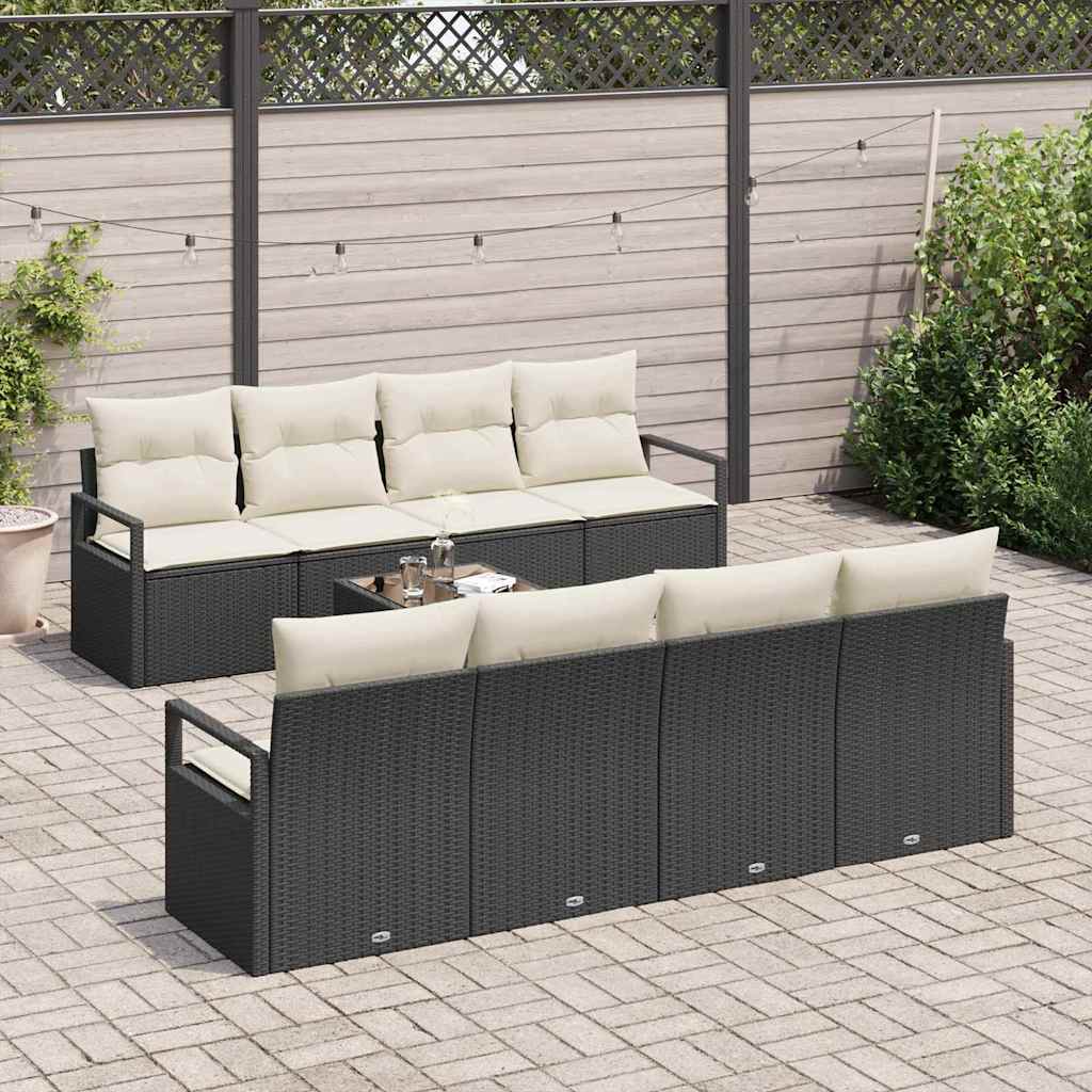 Conjunto de Sofá de Jardim 9 pcs Preto e Creme 55 x 55 x 37 cm