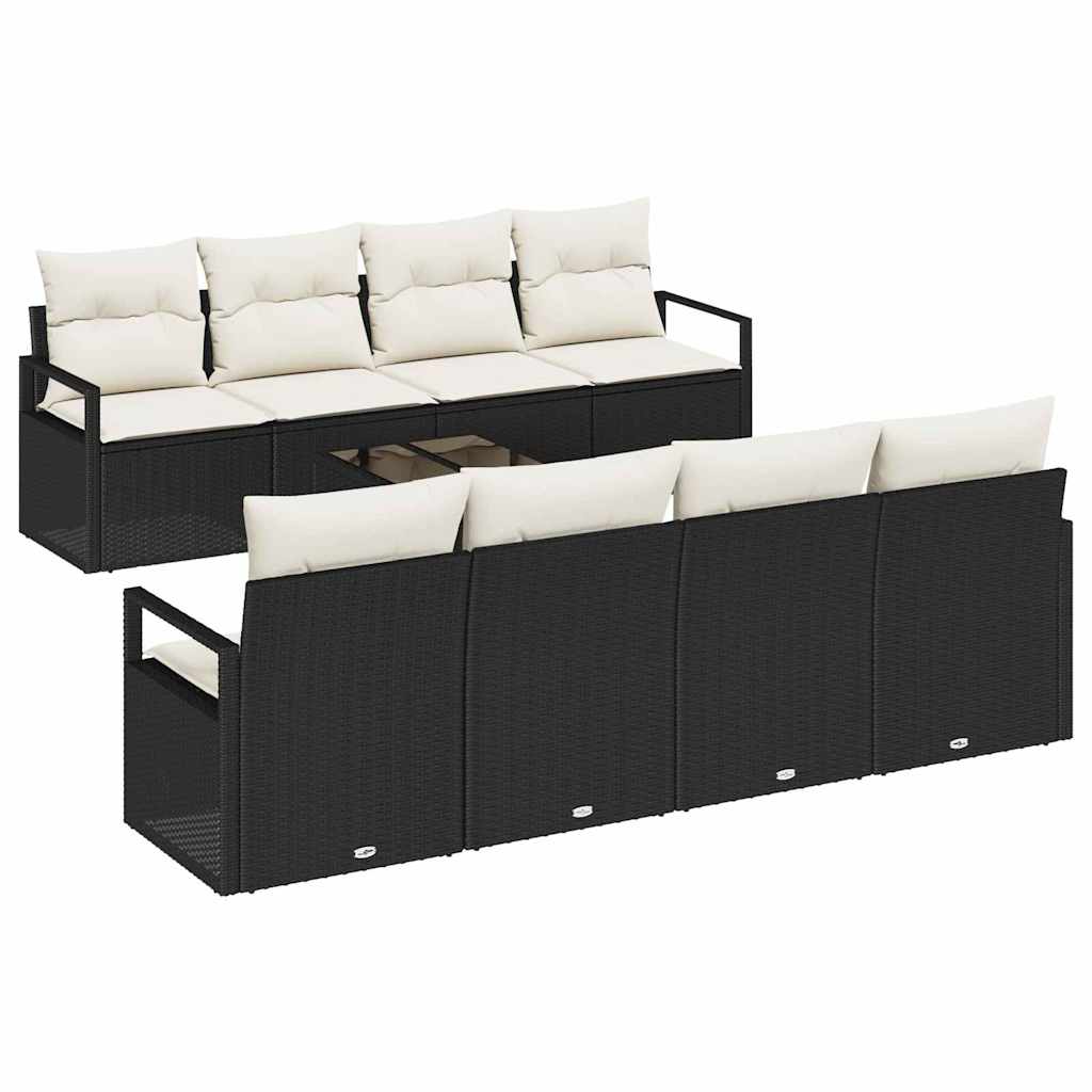 Conjunto de Sofá de Jardim 9 pcs Preto e Creme 55 x 55 x 37 cm