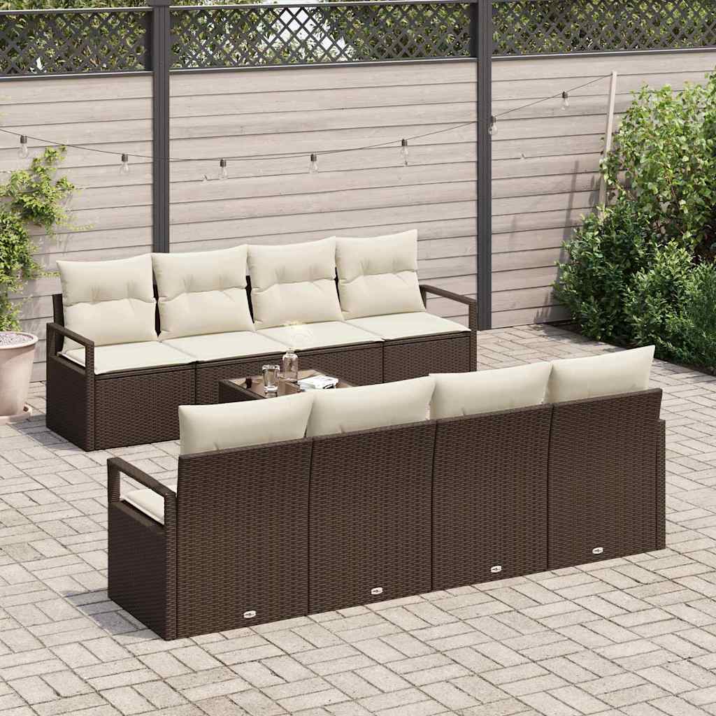 Conjunto de Sofá de Jardim 9 pcs Marrom e Creme 55 x 55 x 37 cm
