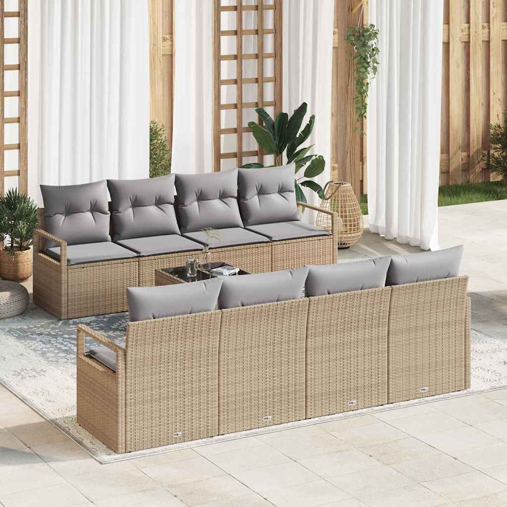 Conjunto de Sofá de Jardim 9 pcs Bege e Cinza 55 x 55 x 37 cm