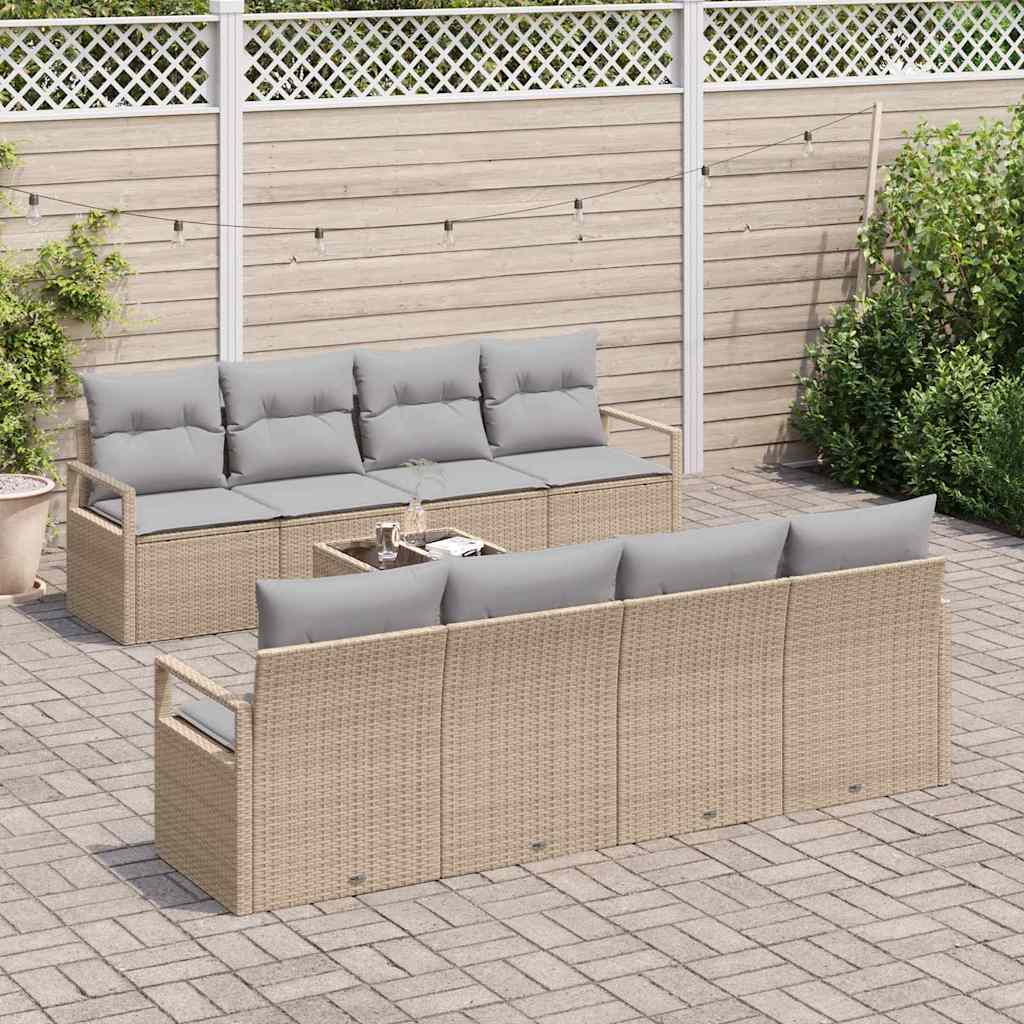 Conjunto de Sofá de Jardim 9 pcs Bege e Cinza 55 x 55 x 37 cm