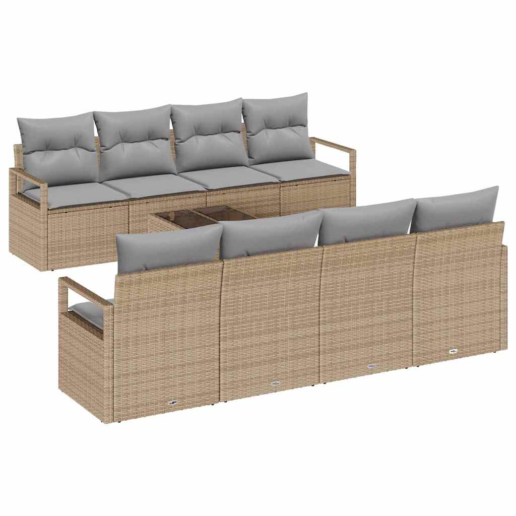 Conjunto de Sofá de Jardim 9 pcs Bege e Cinza 55 x 55 x 37 cm