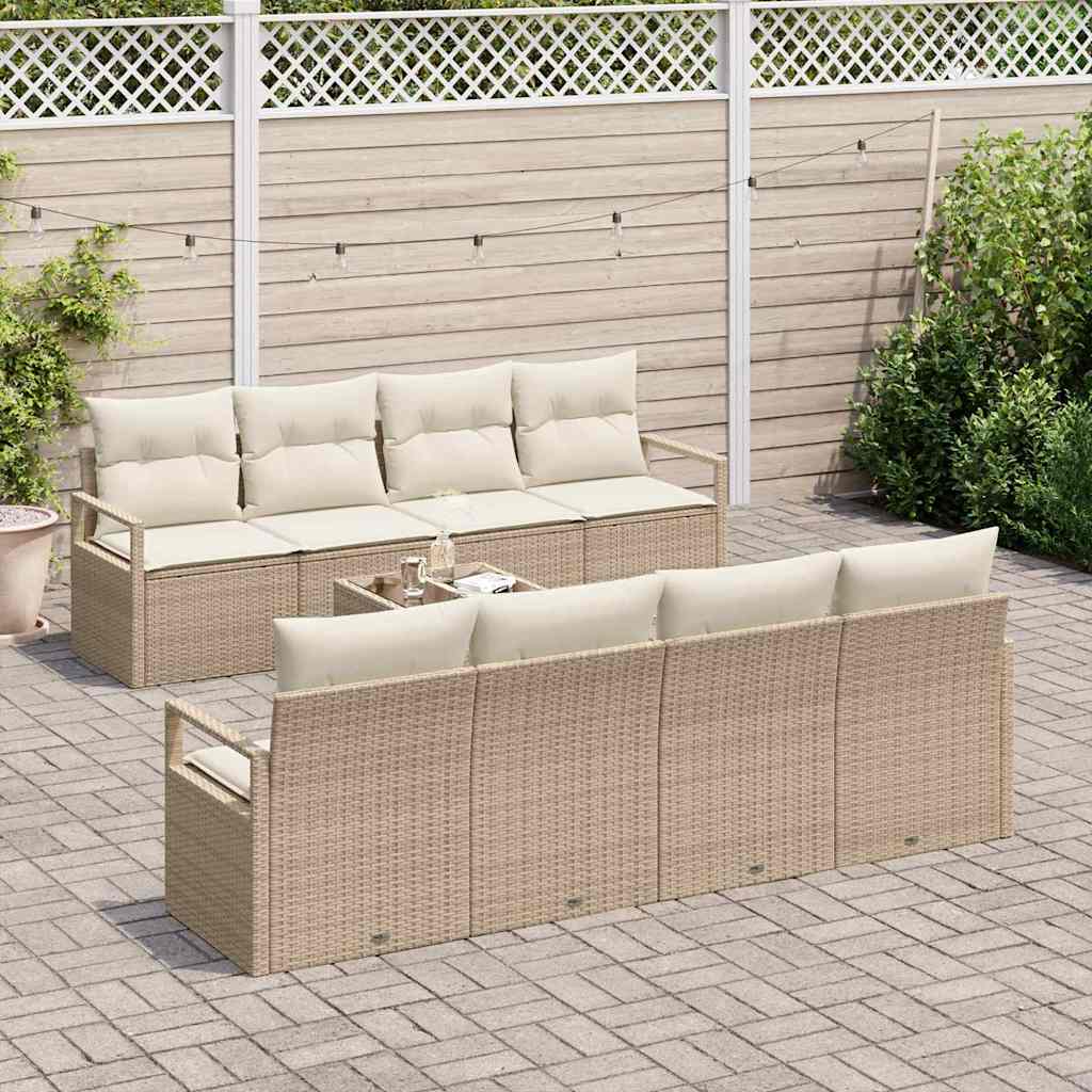 Conjunto de Sofá de Jardim 9 pcs Bege e Creme 55 x 55 x 37 cm