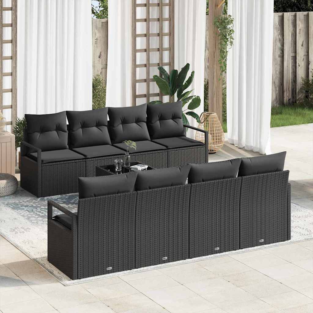 Conjunto de Sofá de Jardim Manual 9 pcs Preto 55 x 55 x 37 cm