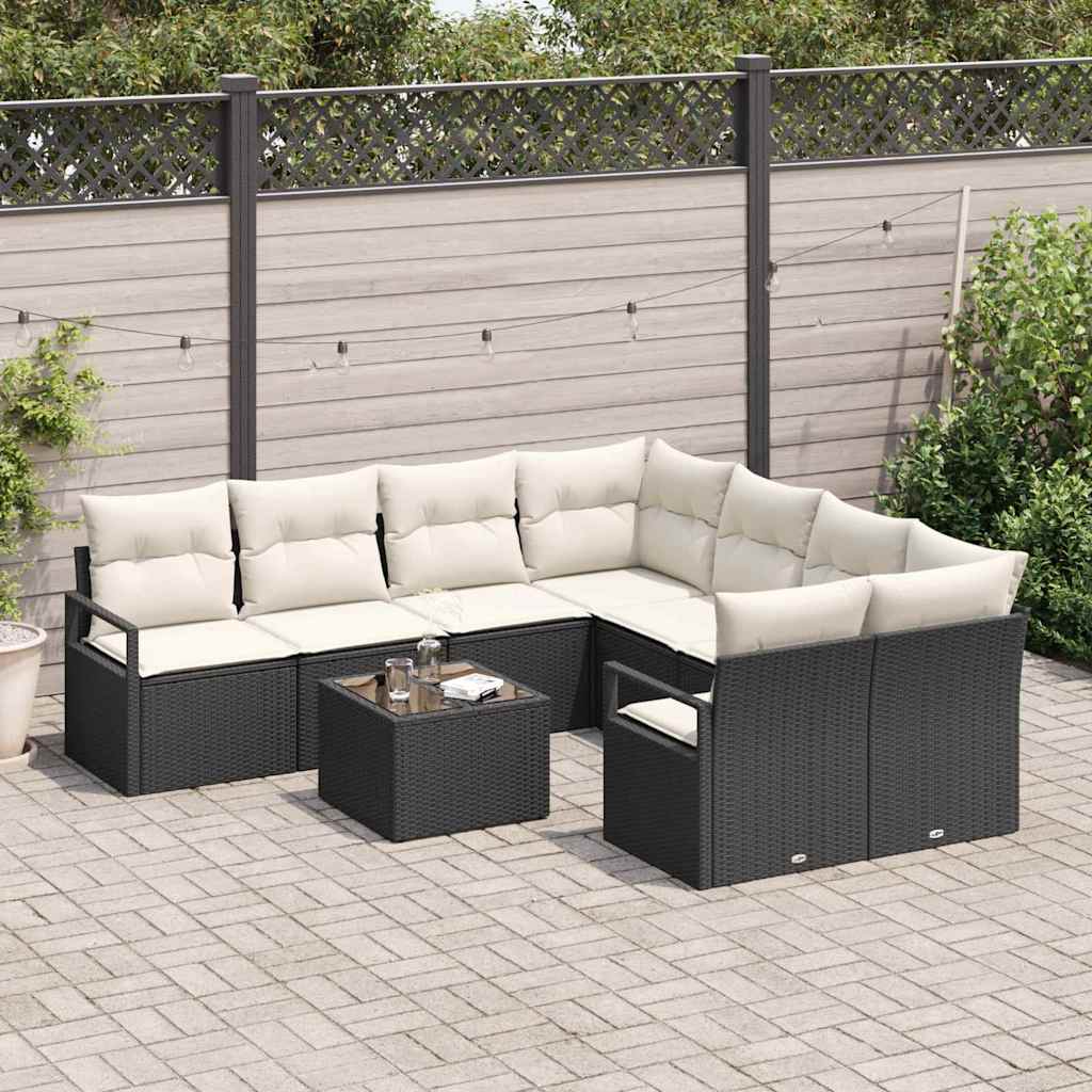 Conjunto de Sofá de Jardim 9 pcs Preto e Creme 55 x 55 x 37 cm