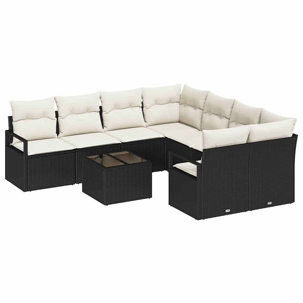 Conjunto de Sofá de Jardim 9 pcs Preto e Creme 55 x 55 x 37 cm