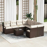 Conjunto de Sofá de Jardim 9 pcs Marrom e Creme 55 x 55 x 37 cm