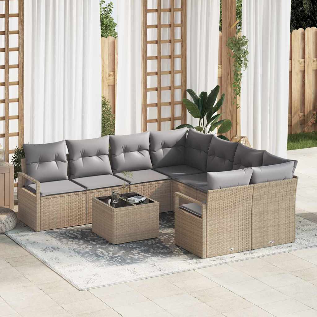 Conjunto de Sofá de Jardim 9 pcs Bege e Cinza 55 x 55 x 37 cm