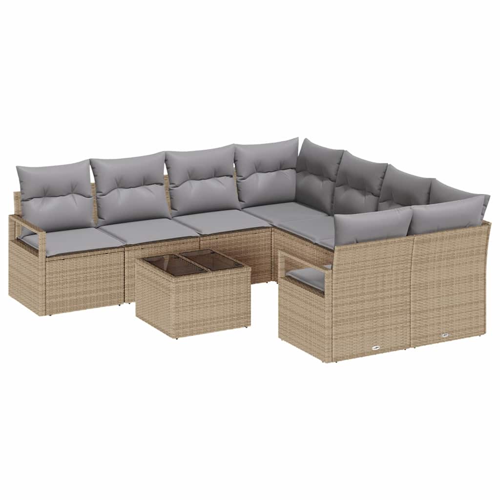Conjunto de Sofá de Jardim 9 pcs Bege e Cinza 55 x 55 x 37 cm