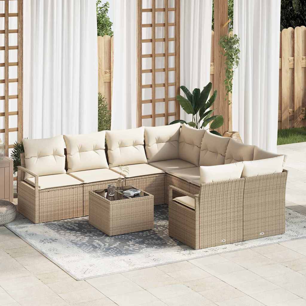 Conjunto de Sofá de Jardim 9 pcs Bege e Creme 55 x 55 x 37 cm