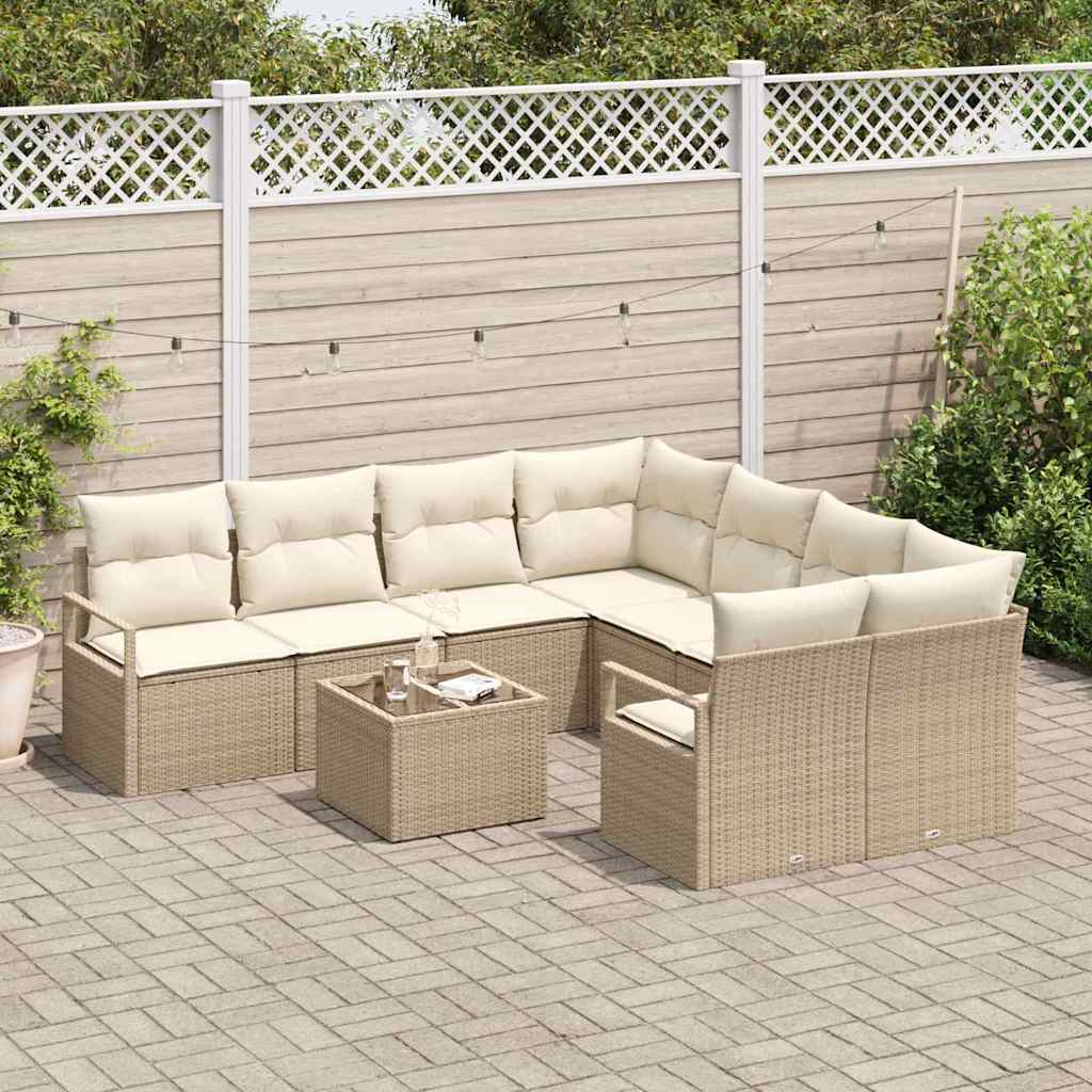 Conjunto de Sofá de Jardim 9 pcs Bege e Creme 55 x 55 x 37 cm