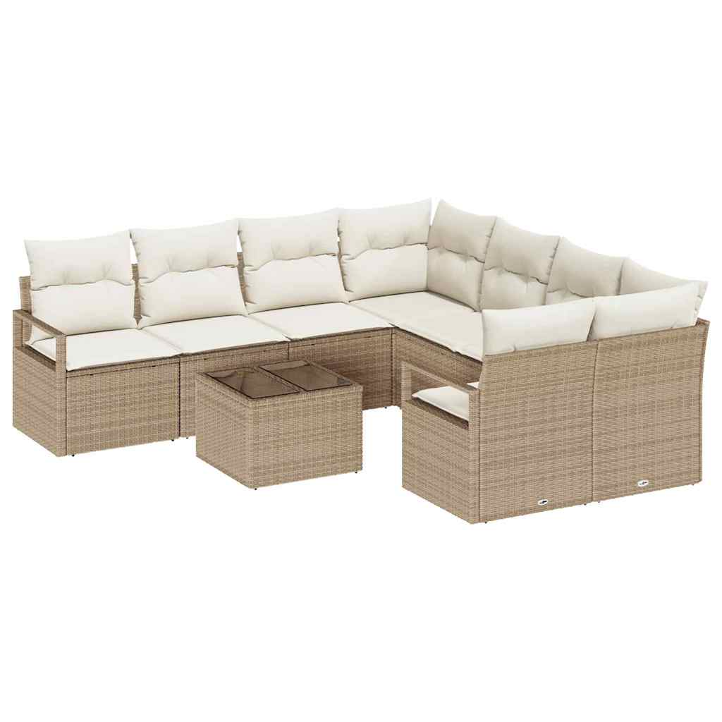 Conjunto de Sofá de Jardim 9 pcs Bege e Creme 55 x 55 x 37 cm