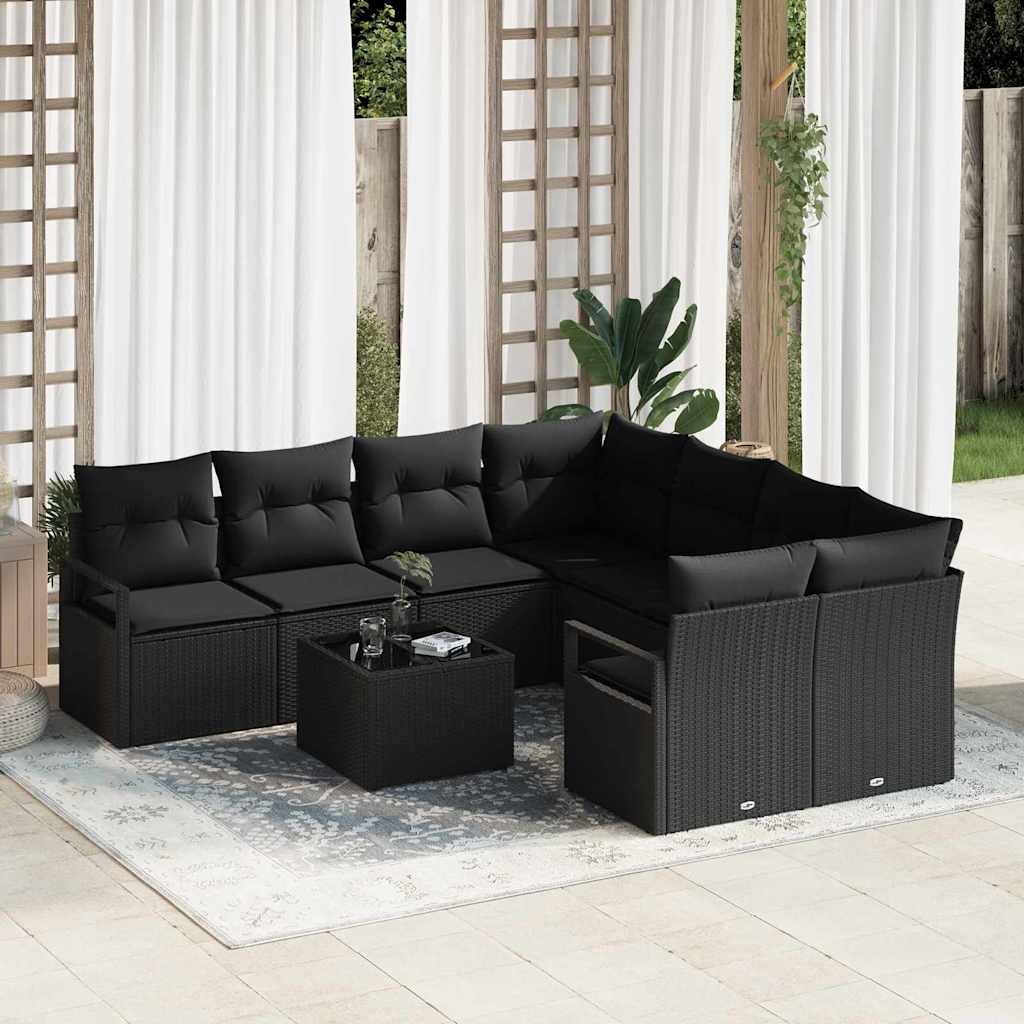 Conjunto de Sofá de Jardim Manual 9 pcs Preto 55 x 55 x 37 cm