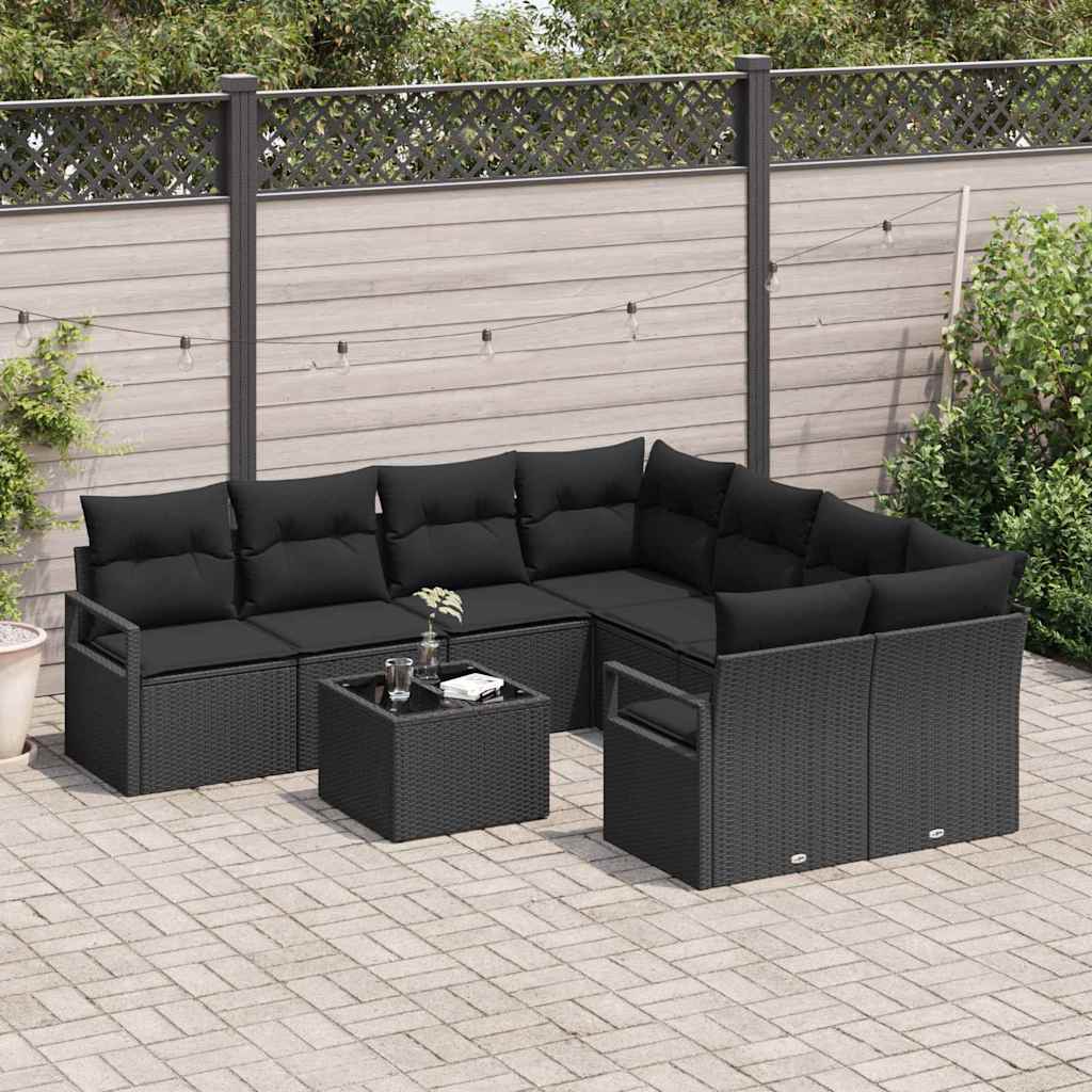 Conjunto de Sofá de Jardim Manual 9 pcs Preto 55 x 55 x 37 cm