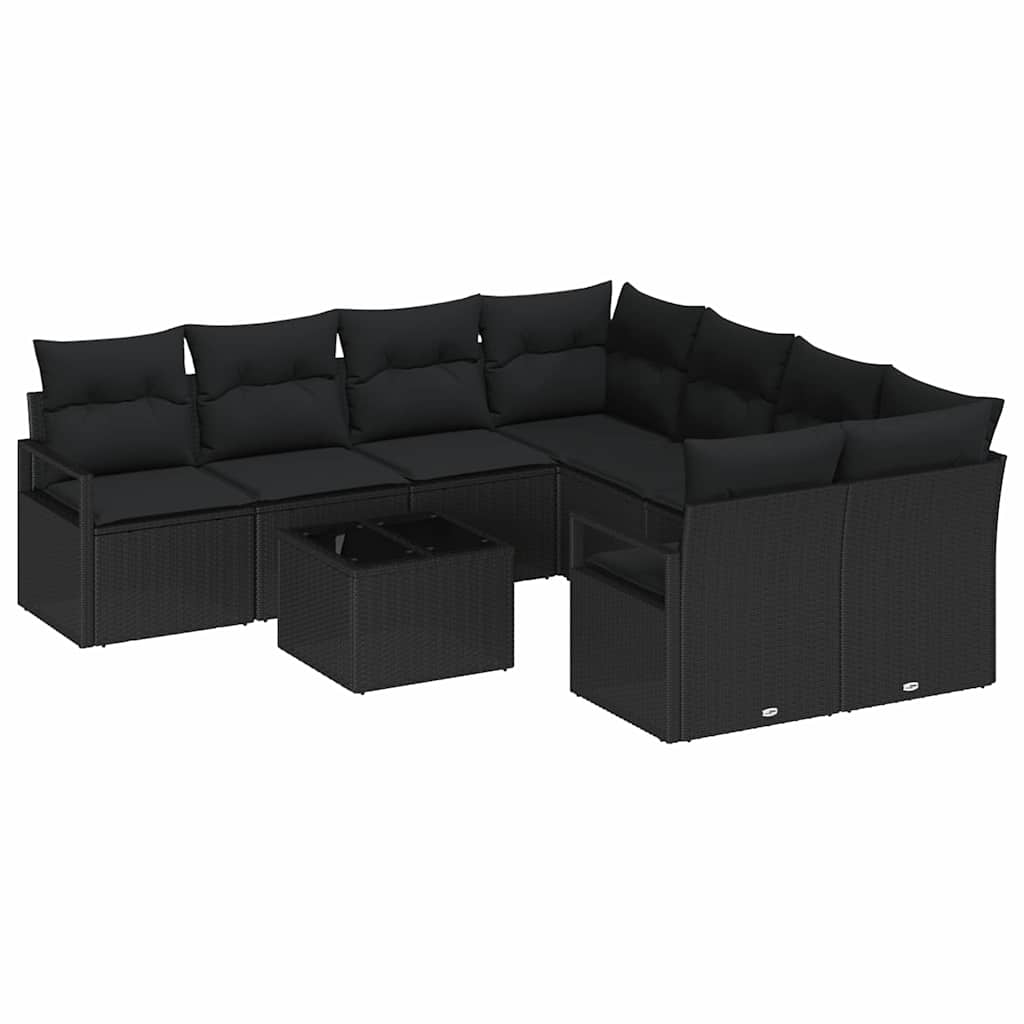 Conjunto de Sofá de Jardim Manual 9 pcs Preto 55 x 55 x 37 cm