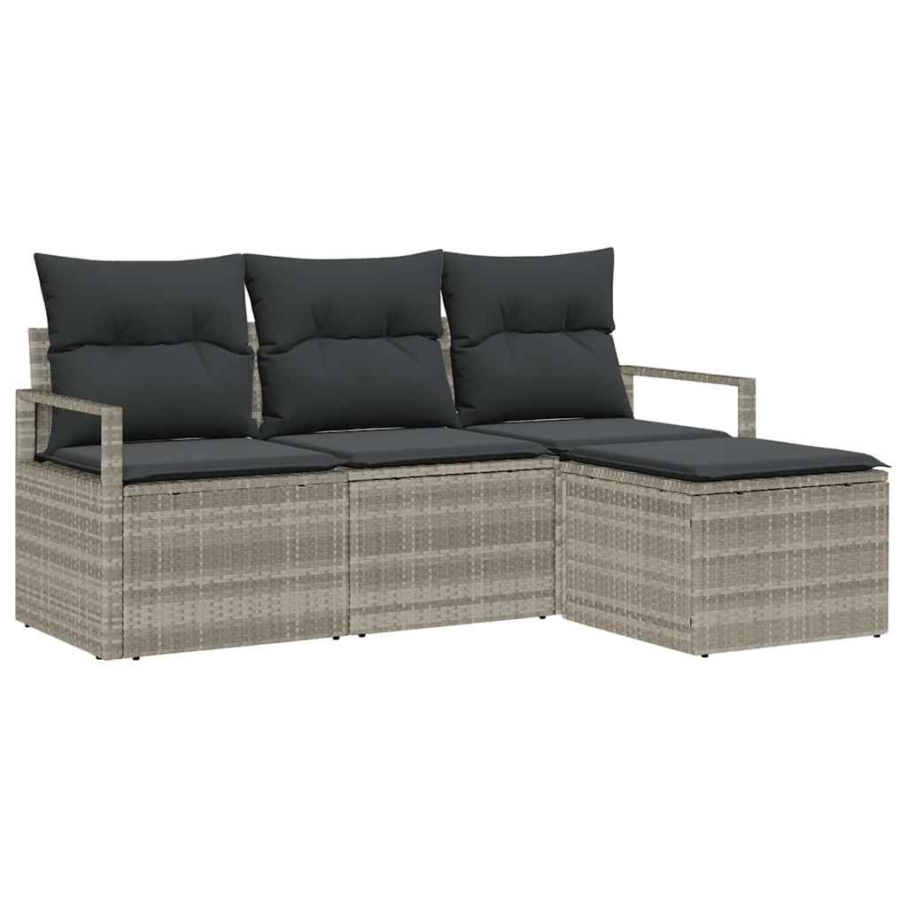 Conjunto de Sofá de Jardim com almofada 4 pcs Cinzento-claro