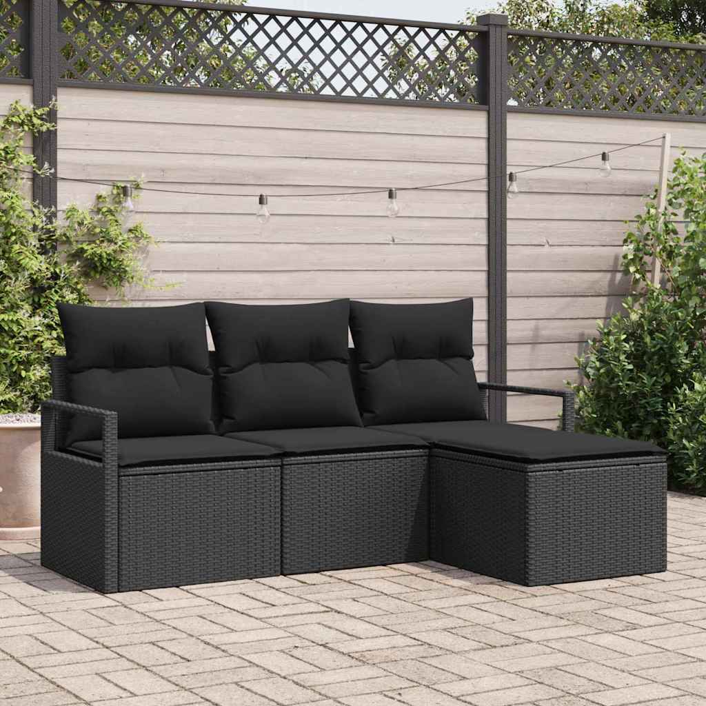 Conjunto de Sofá de Jardim com almofada 4 pcs Preto