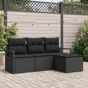 Conjunto de Sofá de Jardim com almofada 4 pcs Preto