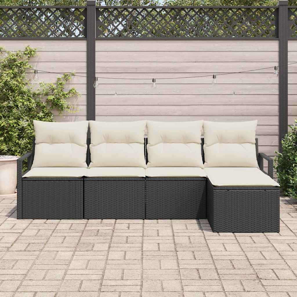 Conjunto de Sofá de Jardim com almofada 5 pcs Preto e Creme