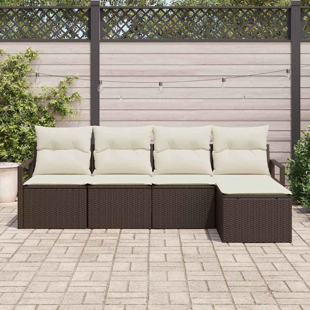 Conjunto de Sofá de Jardim com almofada 5 pcs Marrom e Creme