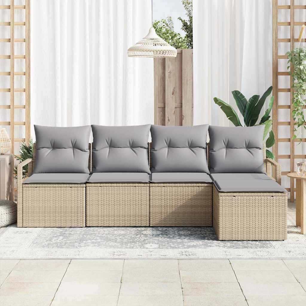 Conjunto de Sofá de Jardim 5 pcs Bege e Cinza Claro