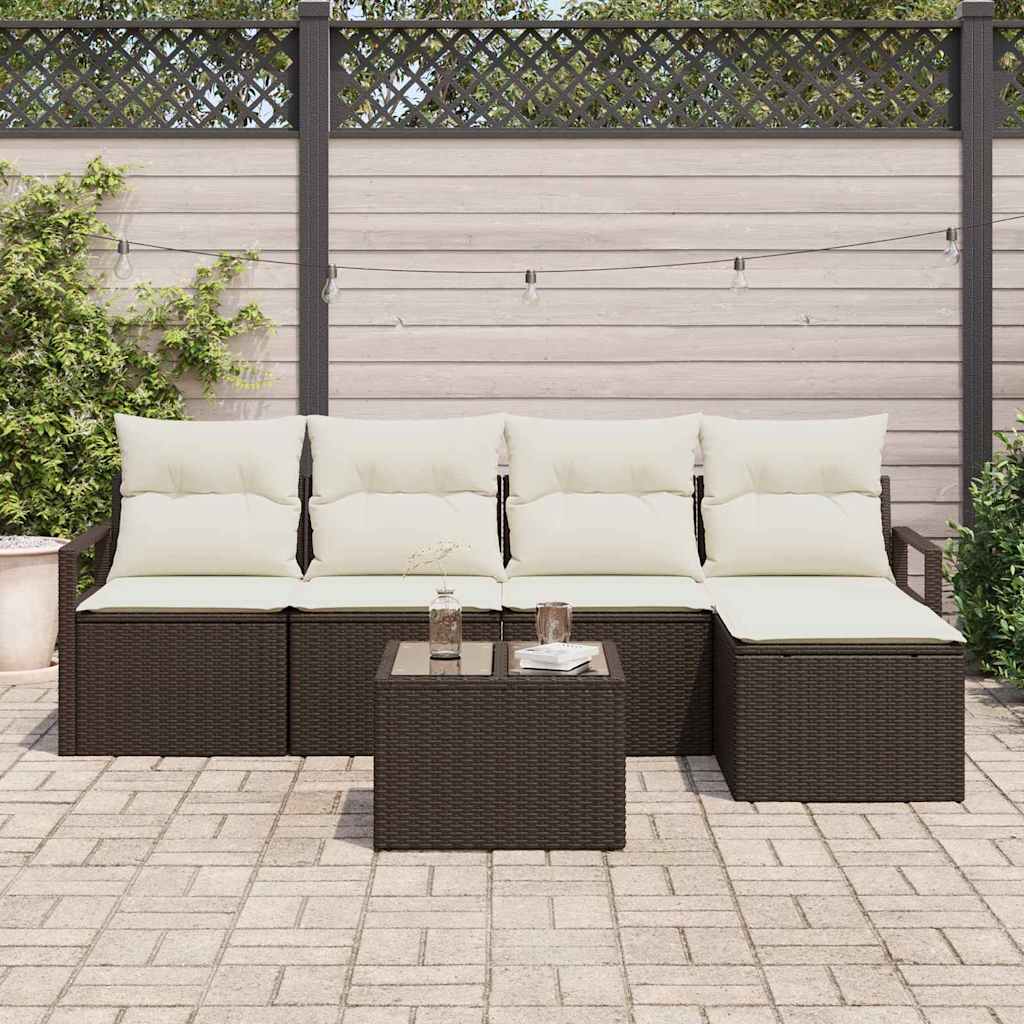 Conjunto de Sofá de Jardim com almofada 6 pcs Marrom e Creme